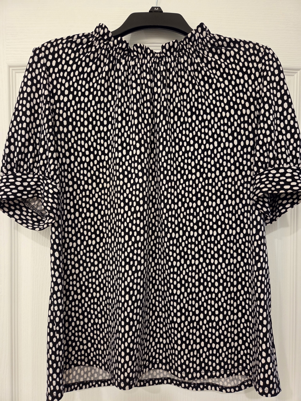 Adrianna Papell Black and White Dot Short Sleeve Blouse